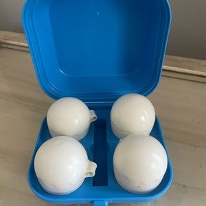 Vtg 1987 Fisher Price Fun with Food blue Egg Carton & 4 Grade A Eggs